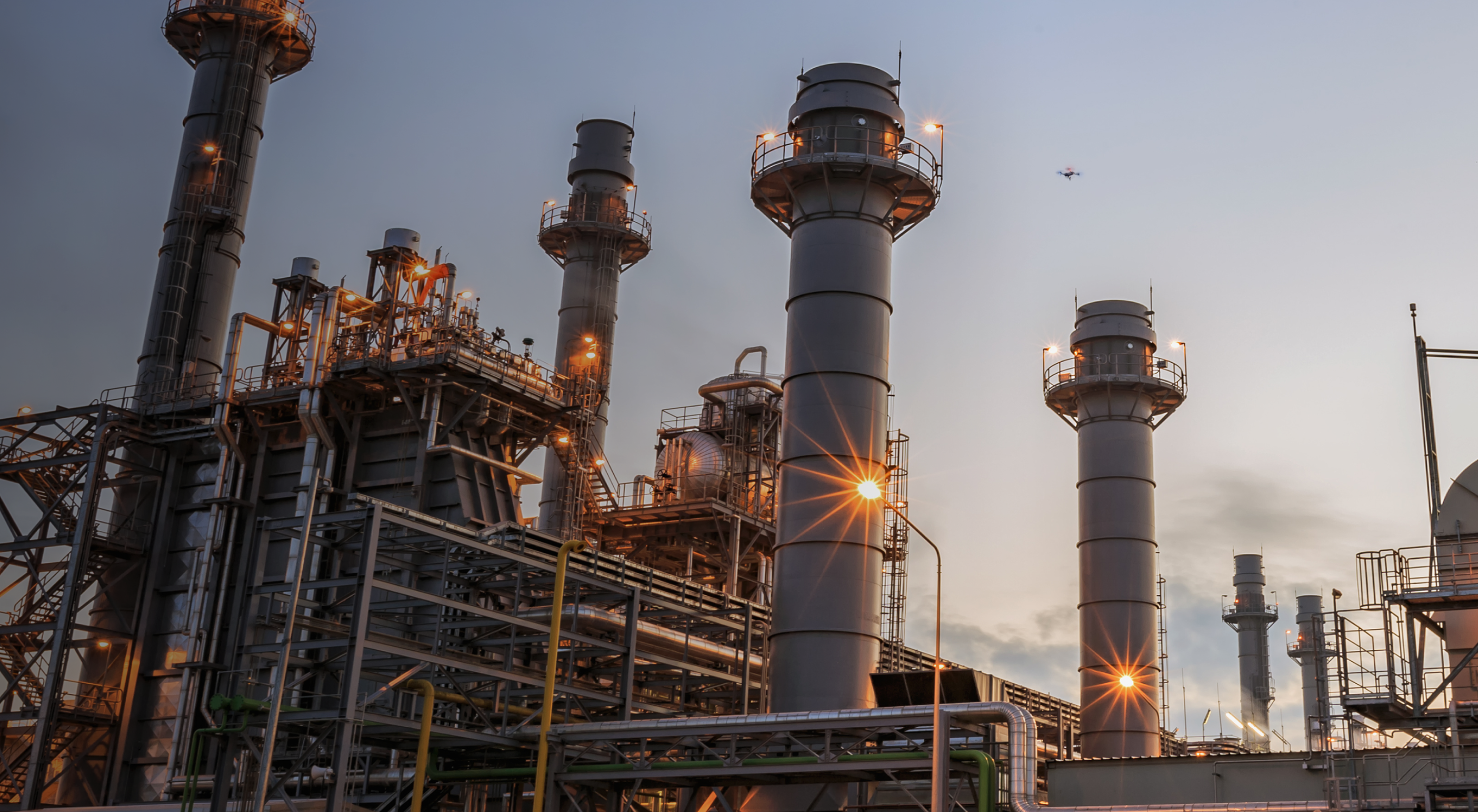 Skydio inspection drone flying at a power generation facility