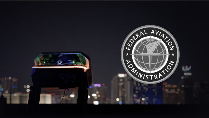 Skydio Dock for X10 at night in Las vegas l