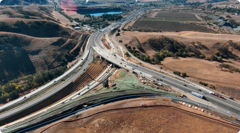 Skydio drone view image of a highway construction site
