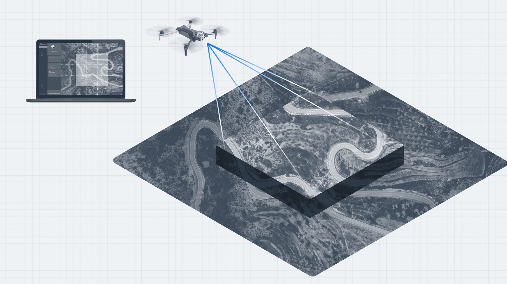 Skydio X10 drone surveying land and creating to create a detailed survey plan or 3d map