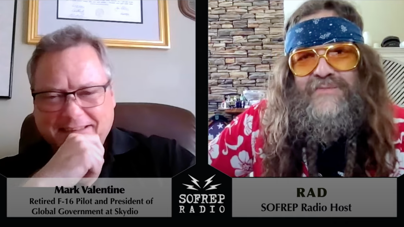 screenshot of SOFREP Radio Podcast with Skydio's Mark Valentine