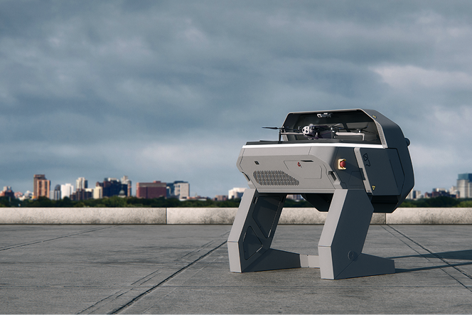 Skydio Dock for X10 installed on rooftop awaiting a drone launch 