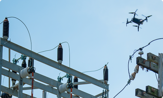 Skydio X10 Drone inspecting Energy company utilities substation parts 