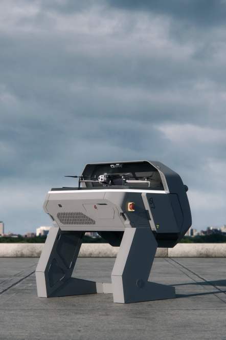 Skydio Dock for X10 installed on rooftop awaiting a drone launch 